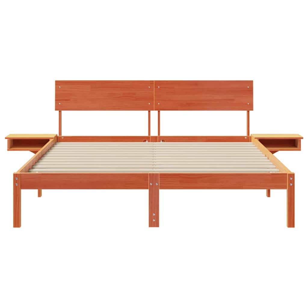 Bed Frame with Headboard Wax Brown 150 x 200 cm Solid Pine Wood