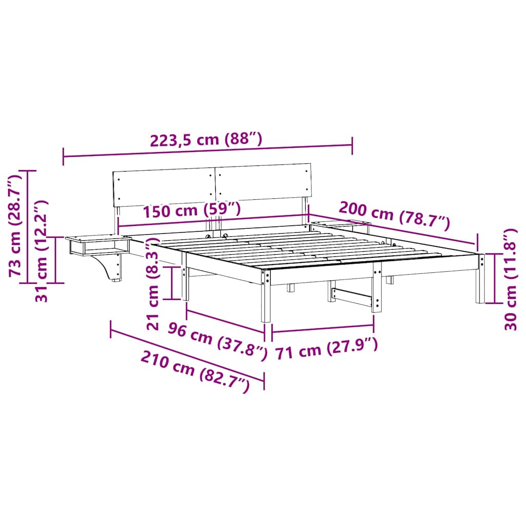 Bed Frame with Headboard Wax Brown 150 x 200 cm Solid Pine Wood