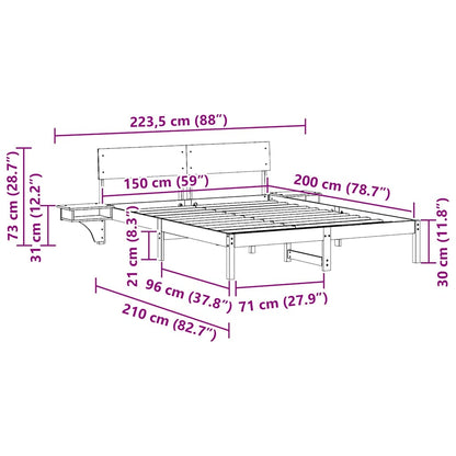 Bed Frame with Headboard Wax Brown 150 x 200 cm Solid Pine Wood