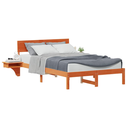 Bed Frame with Headboard Wax Brown 140 x 200 cm Solid Pine Wood