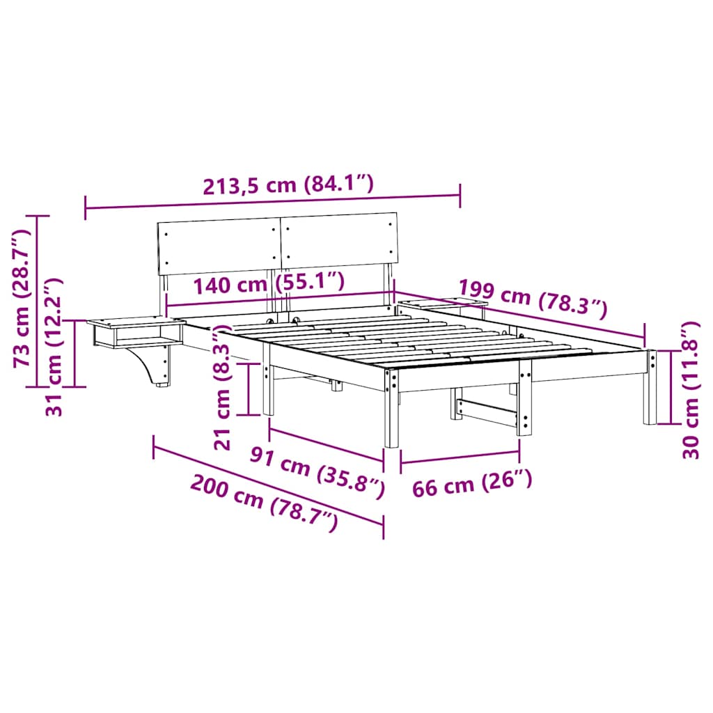 Bed Frame with Headboard White 140 x 190 cm Solid Pine Wood