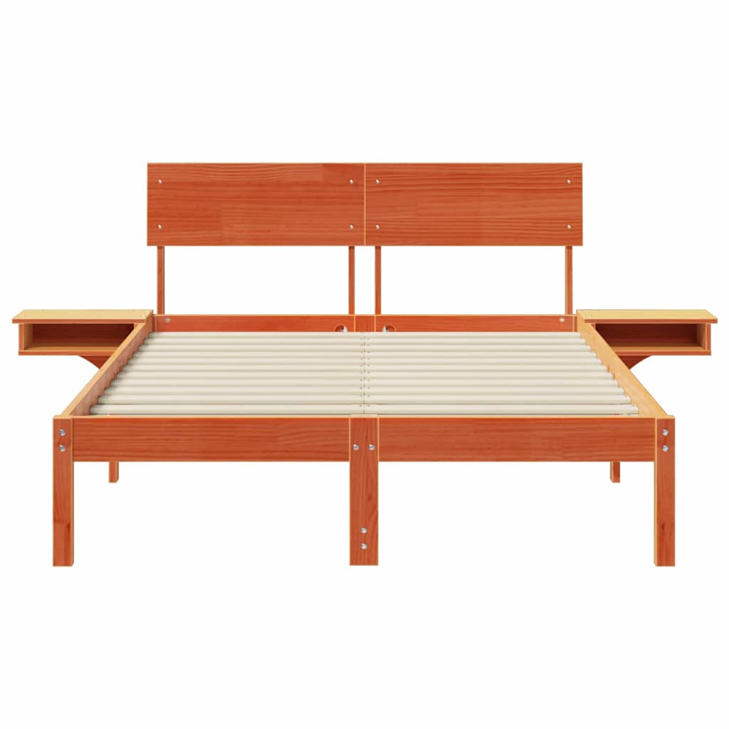 Bed Frame with Headboard Wax Brown 140 x 190 cm Solid Pine Wood