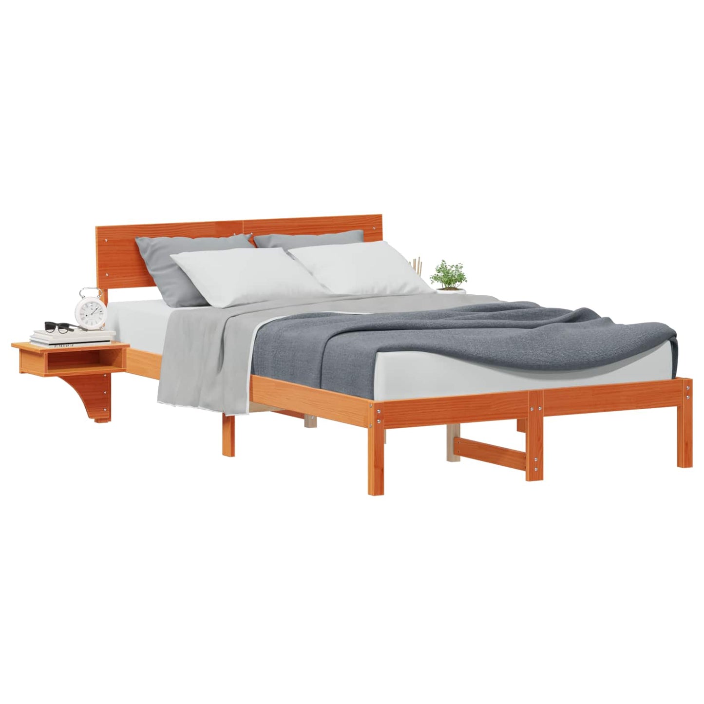 Bed Frame with Headboard Wax Brown 135 x 190 cm Solid Pine Wood