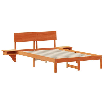 Bed Frame with Headboard Wax Brown 135 x 190 cm Solid Pine Wood