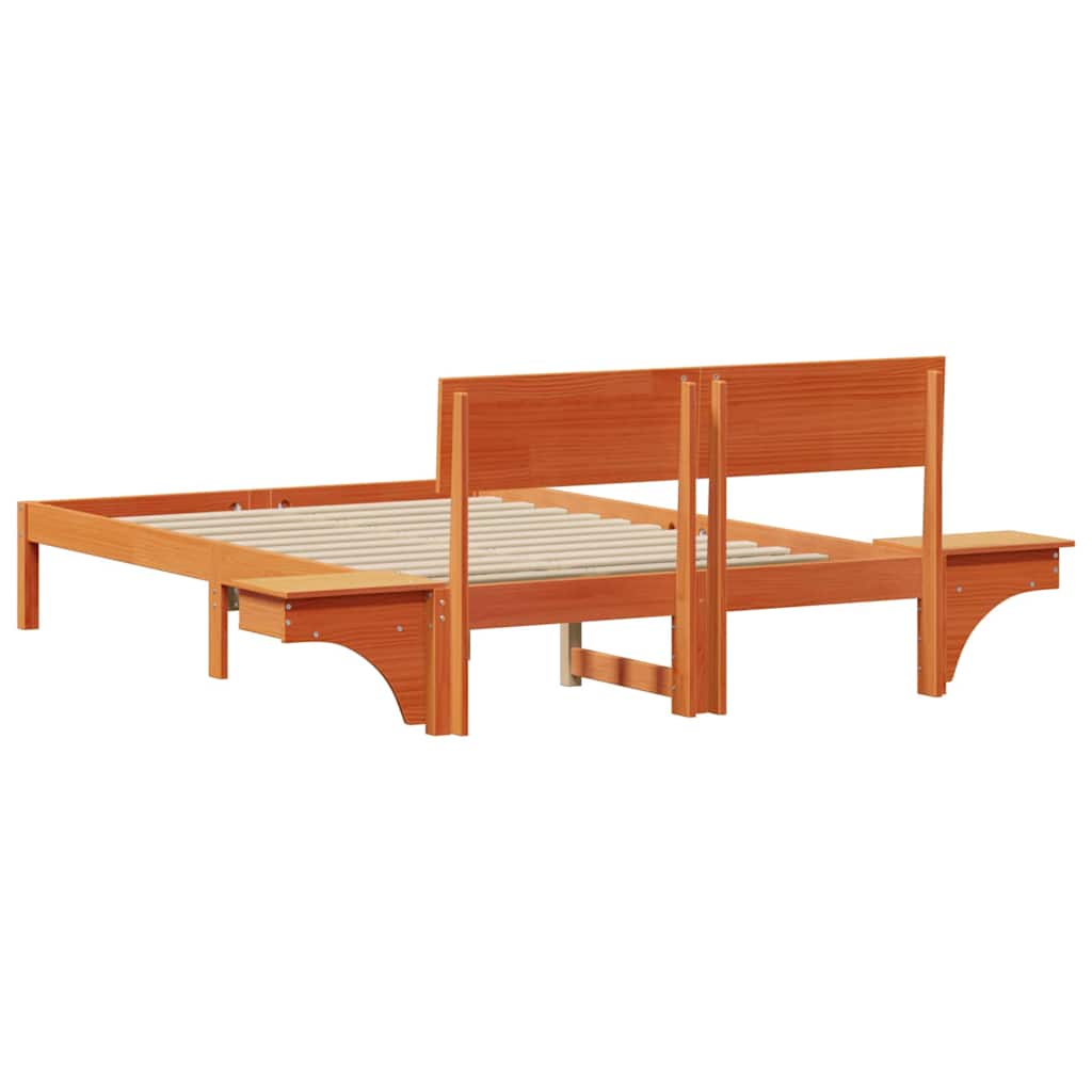 Bed Frame with Headboard Wax Brown 135 x 190 cm Solid Pine Wood