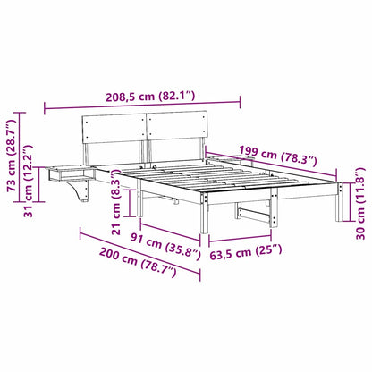 Bed Frame with Headboard Wax Brown 135 x 190 cm Solid Pine Wood