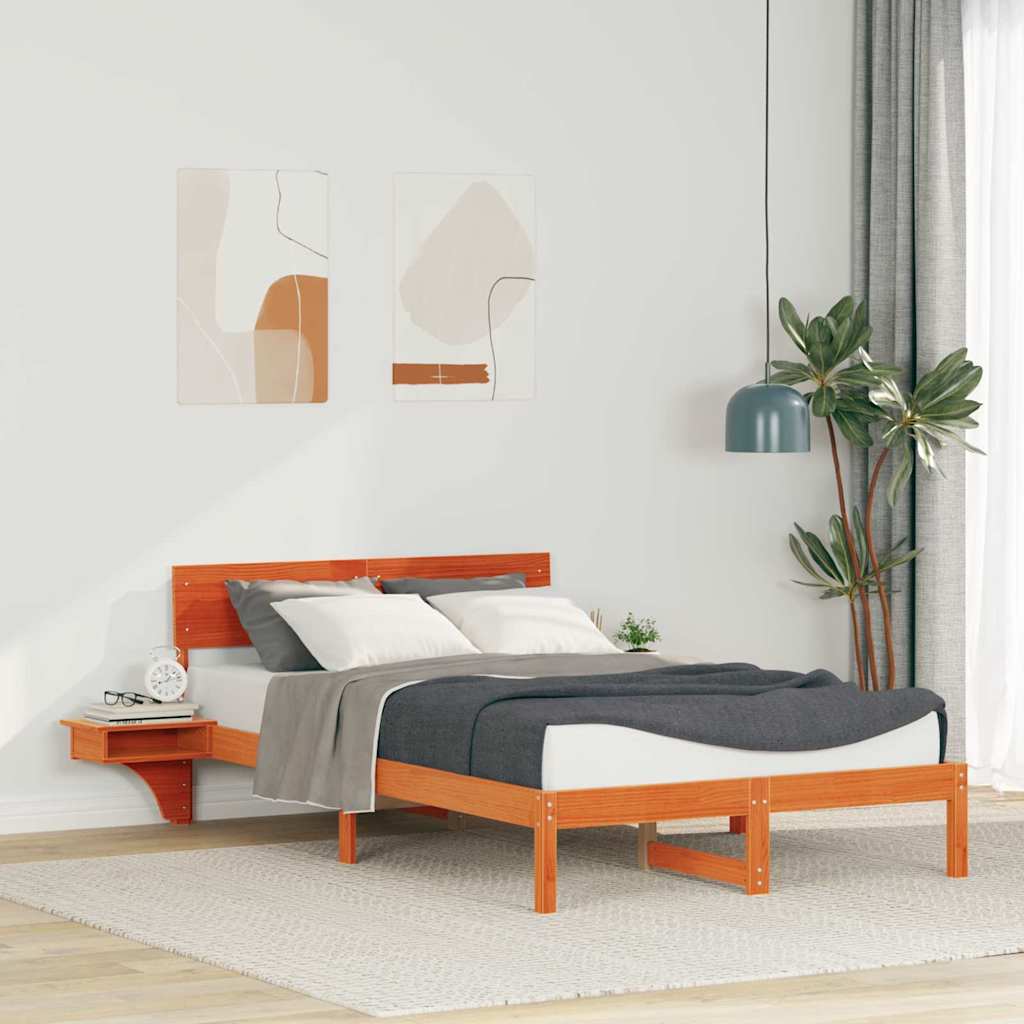 Bed Frame with Headboard Wax Brown 120 x 190 cm Solid Pine Wood