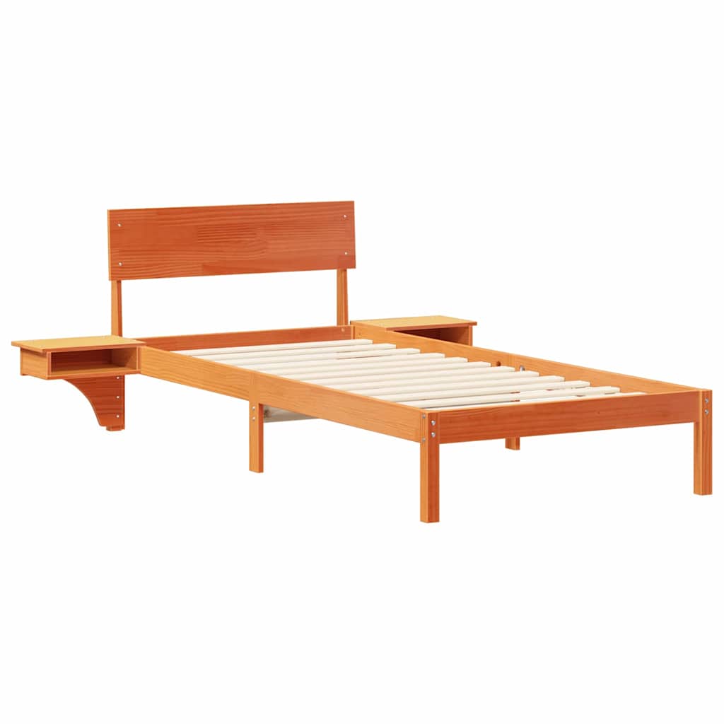 Bed Frame with Headboard Wax Brown 100 x 200 cm Solid Pine Wood