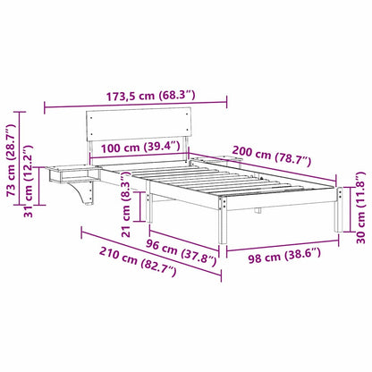 Bed Frame with Headboard Wax Brown 100 x 200 cm Solid Pine Wood