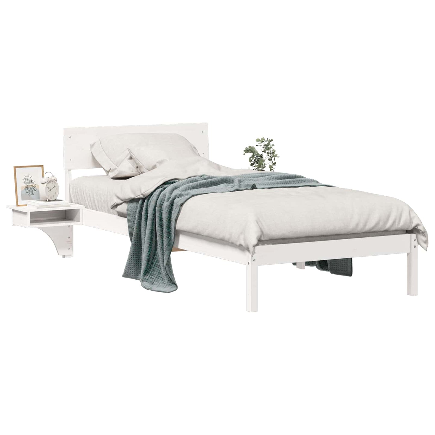 Bed Frame with Headboard White 90 x 200 cm Solid Pine Wood