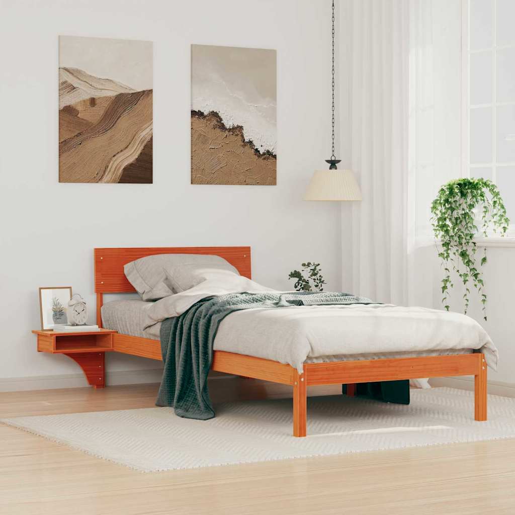 Bed Frame with Headboard Wax Brown 90 x 200 cm Solid Pine Wood