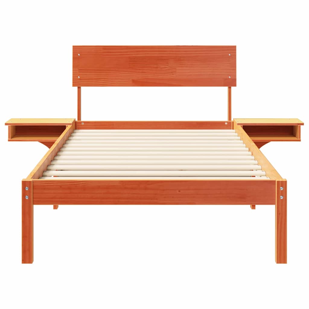Bed Frame with Headboard Wax Brown 90 x 200 cm Solid Pine Wood