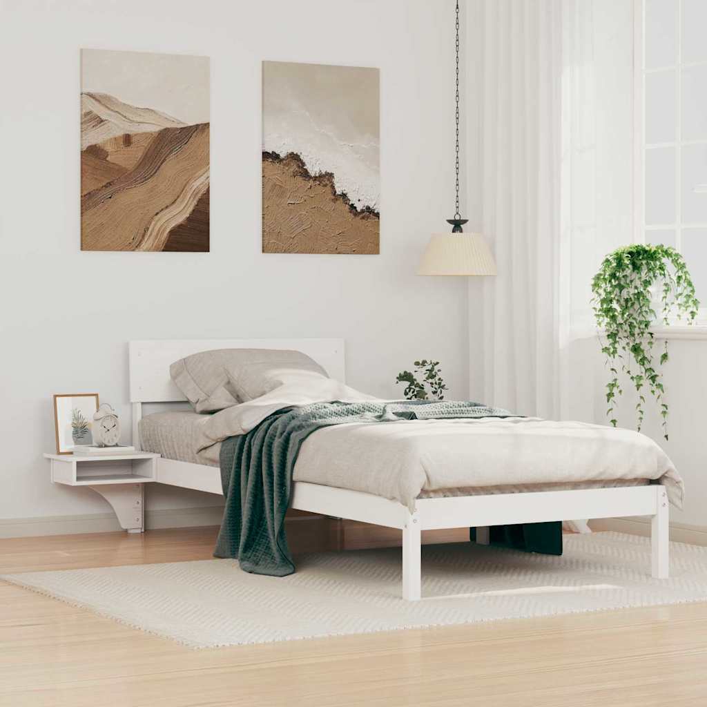 Bed Frame with Headboard White 90 x 190 cm Solid Pine Wood