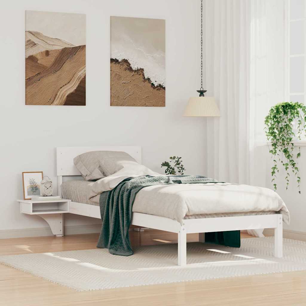 Bed Frame with Headboard White 75 x 190 cm Solid Pine Wood
