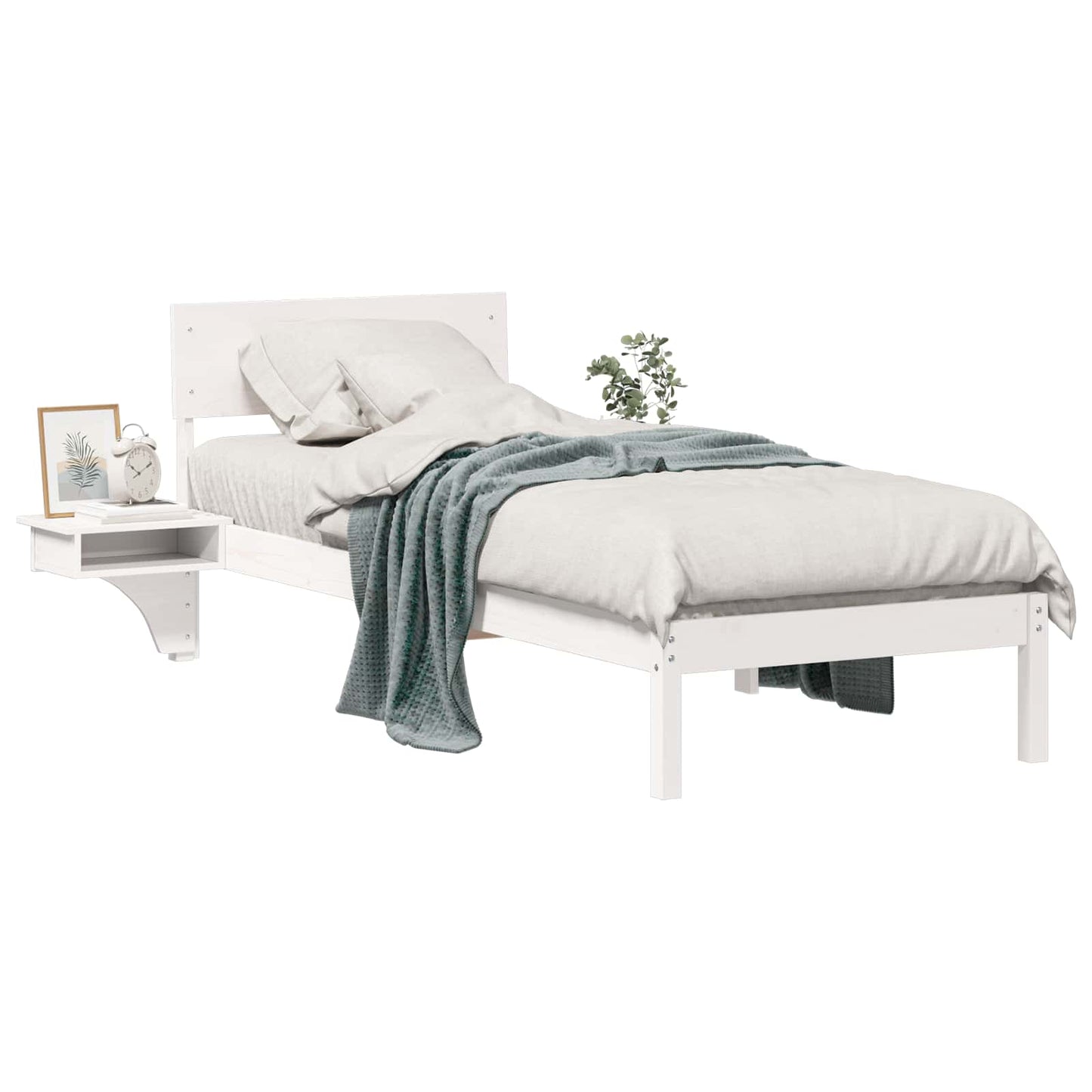 Bed Frame with Headboard White 75 x 190 cm Solid Pine Wood