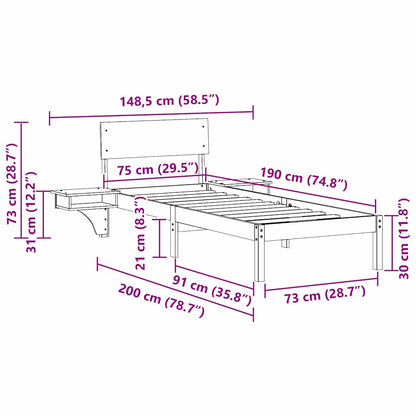 Bed Frame with Headboard White 75 x 190 cm Solid Pine Wood