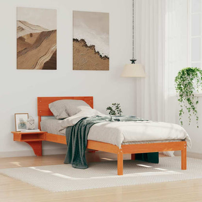 Bed Frame with Headboard Wax Brown 75 x 190 cm Solid Pine Wood
