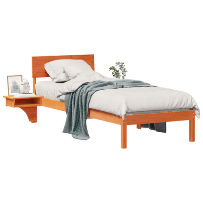 Bed Frame with Headboard Wax Brown 75 x 190 cm Solid Pine Wood