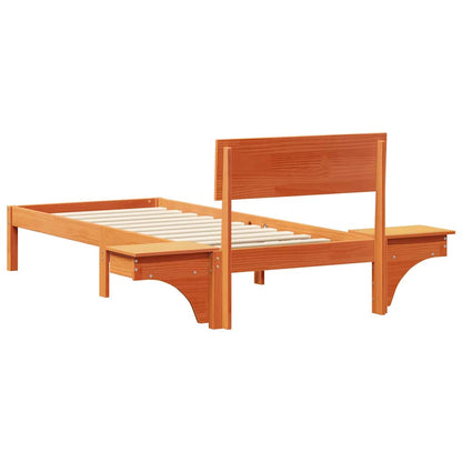 Bed Frame with Headboard Wax Brown 75 x 190 cm Solid Pine Wood