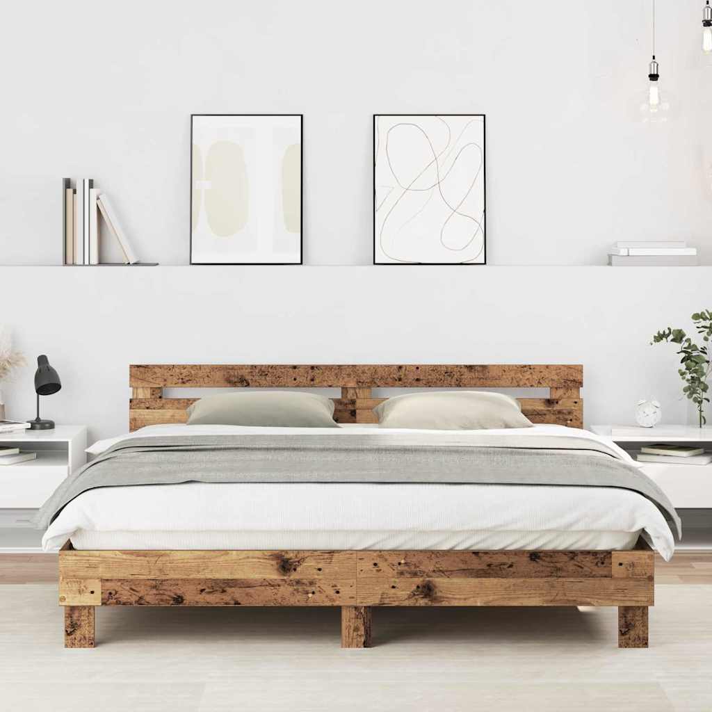 Bed Frame Old Wood 203 x 185 x 70 cm Engineered Wood