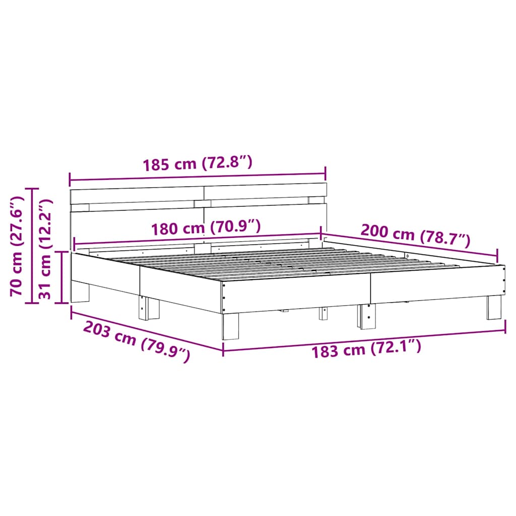 Bed Frame Old Wood 203 x 185 x 70 cm Engineered Wood