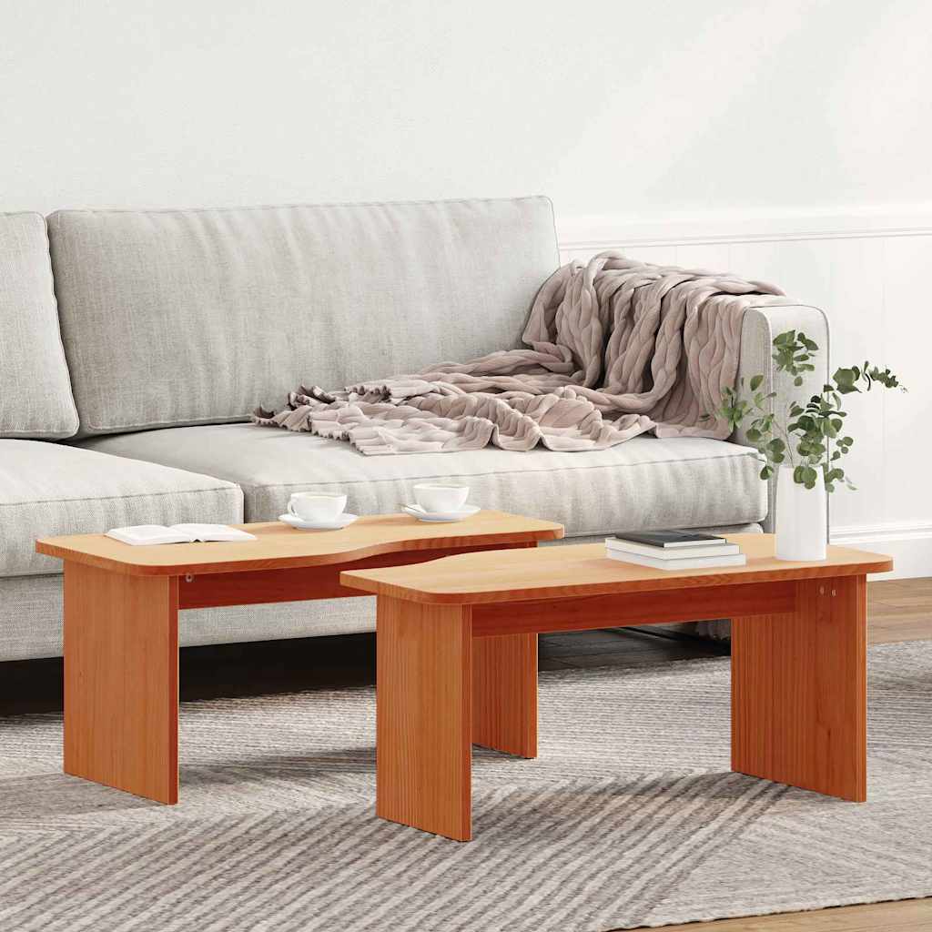 Coffee Table 2 pcs Wax Brown Solid pine wood