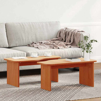 Coffee Table 2 pcs Wax Brown Solid pine wood
