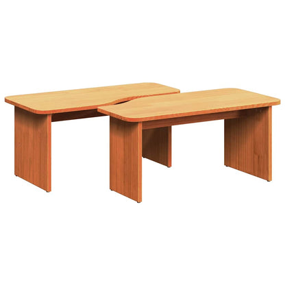 Coffee Table 2 pcs Wax Brown Solid pine wood