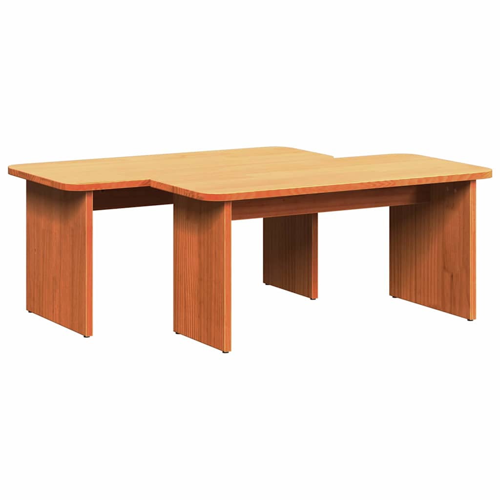 Coffee Table 2 pcs Wax Brown Solid pine wood