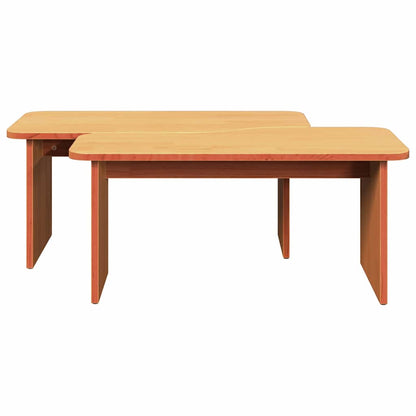 Coffee Table 2 pcs Wax Brown Solid pine wood