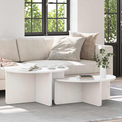 Coffee Table 2 pcs White Solid pine wood