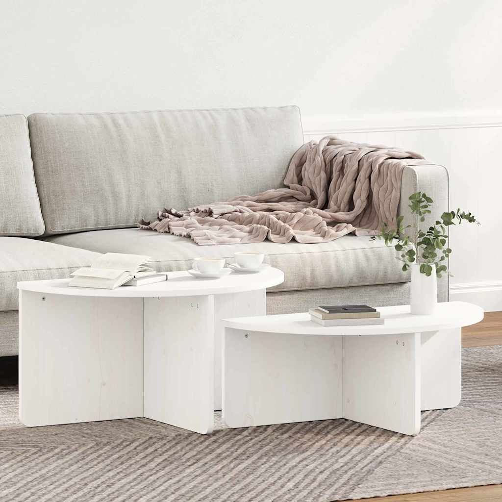 Coffee Table 2 pcs White Solid pine wood
