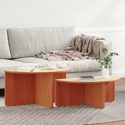 Coffee Table 2 pcs Wax Brown Solid pine wood