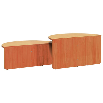 Coffee Table 2 pcs Wax Brown Solid pine wood