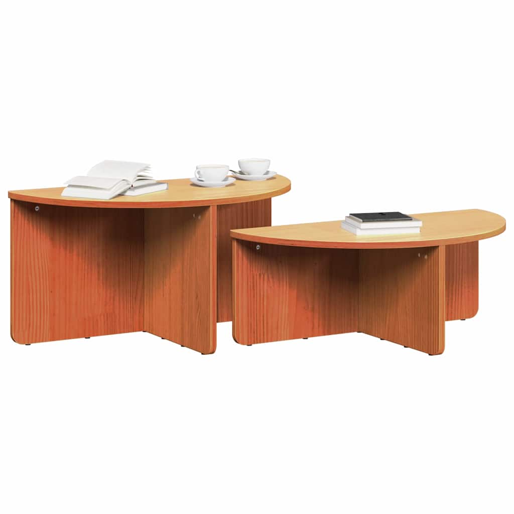 Coffee Table 2 pcs Wax Brown Solid pine wood