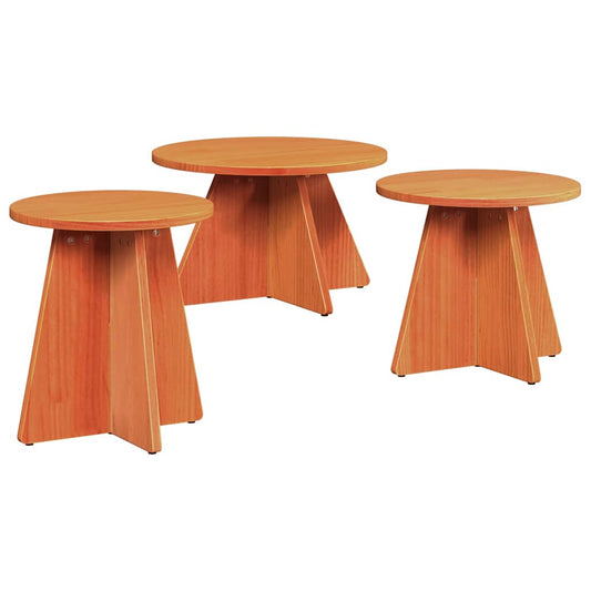 Coffee Table 3 pcs Wax Brown 49 x 49 x 30 cm