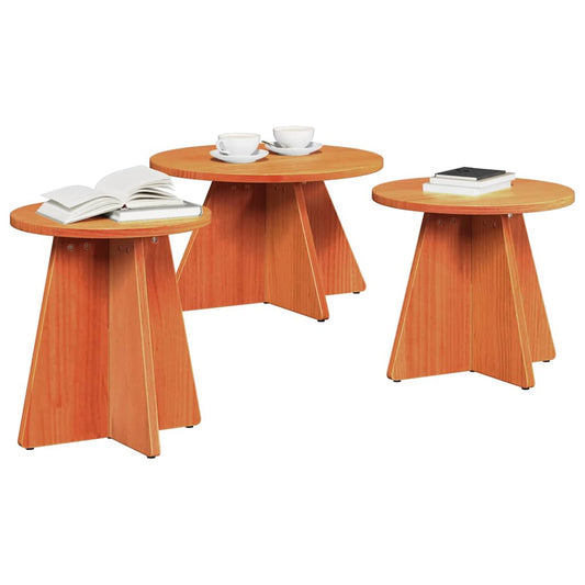 Coffee Table 3 pcs Wax Brown 49 x 49 x 30 cm