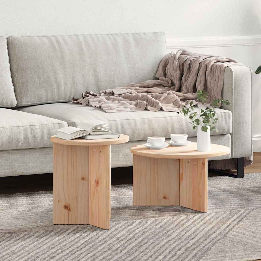 Coffee Table 2 pcs Natural Solid Pine wood
