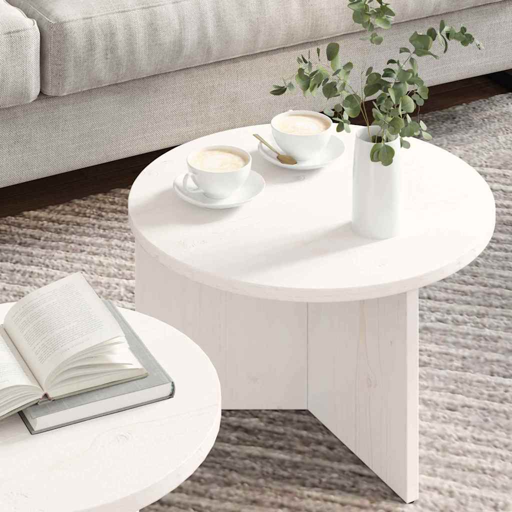 Coffee Table 2 pcs White Solid Pine wood
