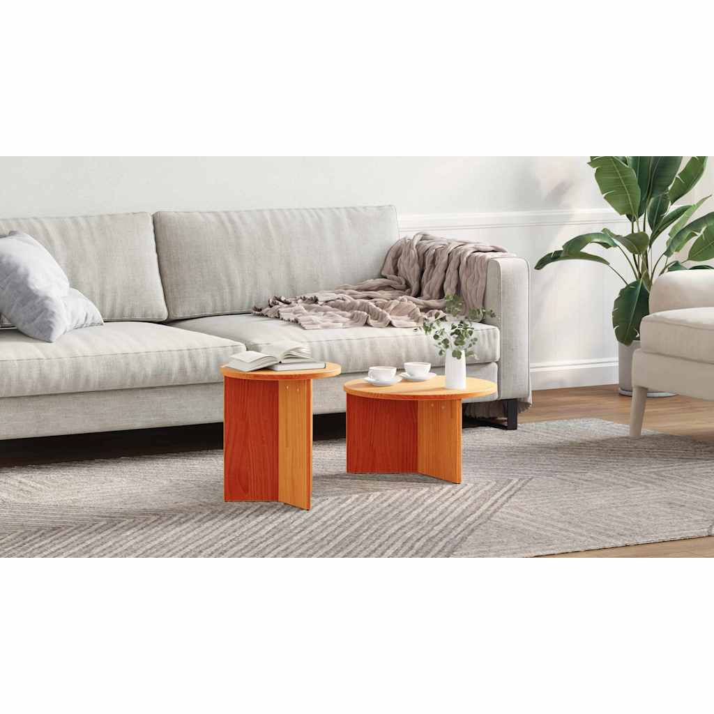 Coffee Table 2 pcs Wax Brown Solid Pine wood