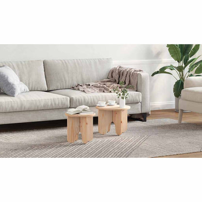 Coffee Table 2 pcs Natural Solid Pine wood