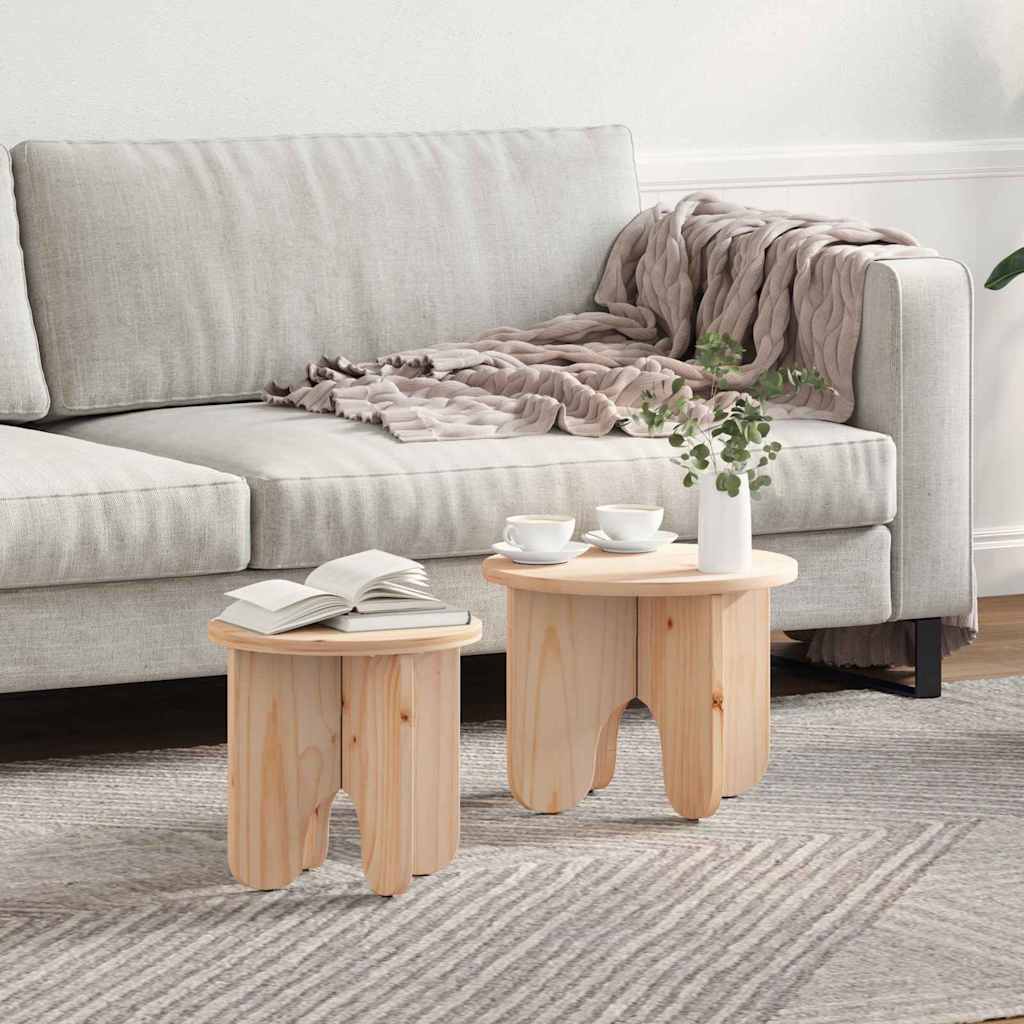 Coffee Table 2 pcs Natural Solid Pine wood