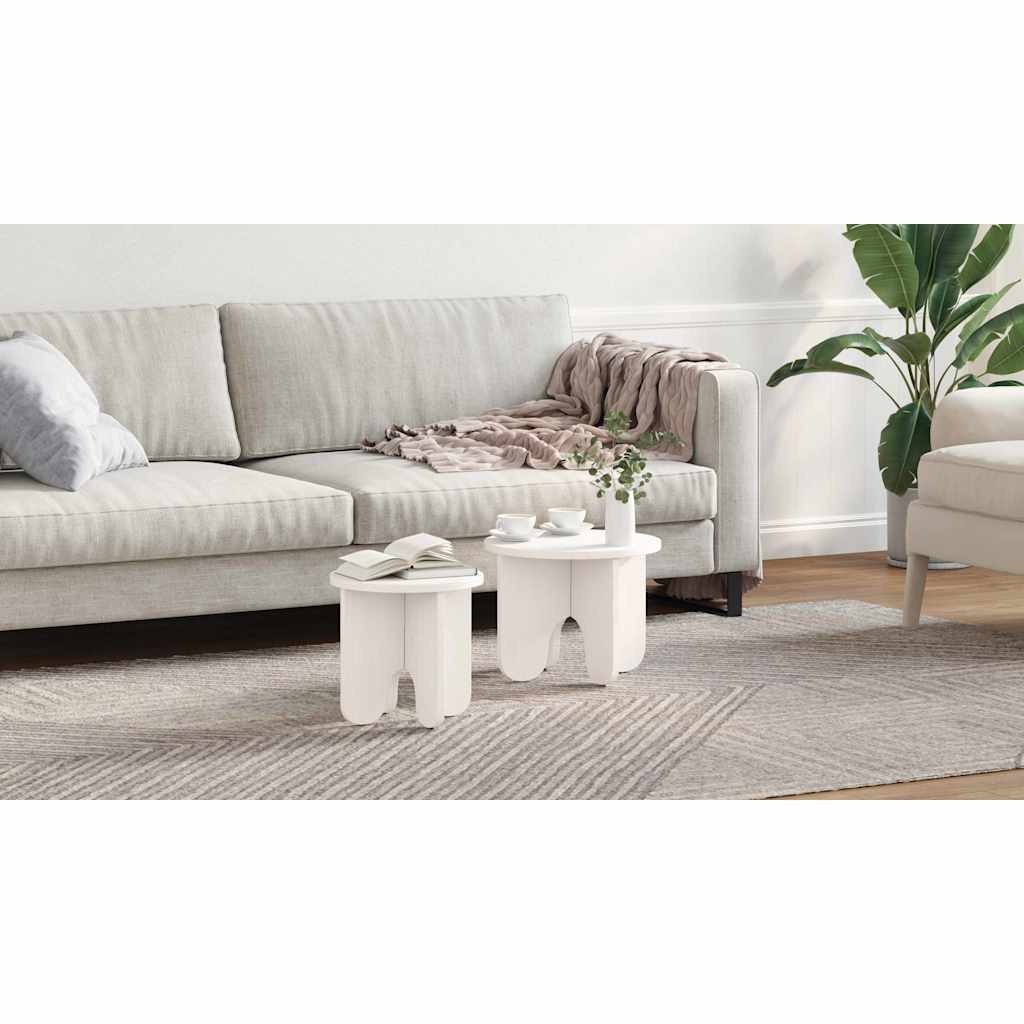 Coffee Table 2 pcs White Solid Pine wood