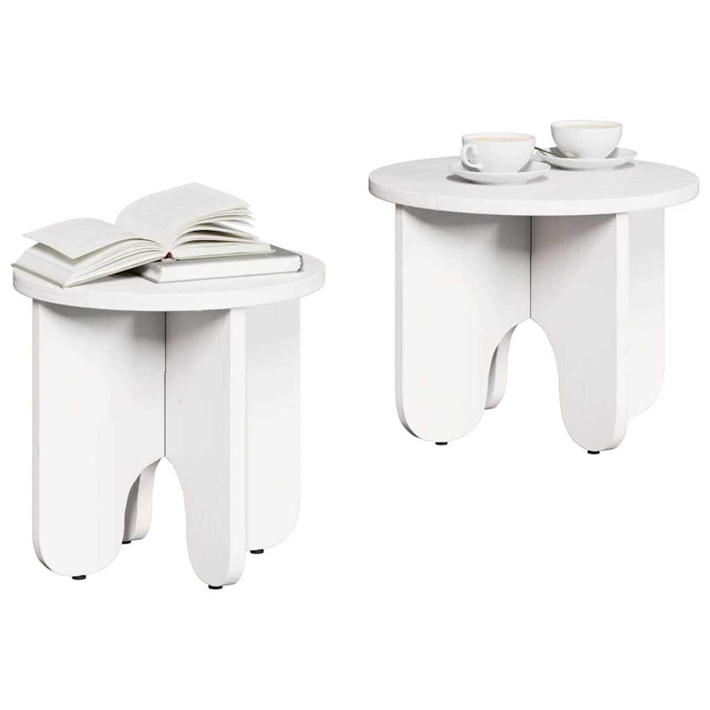 Coffee Table 2 pcs White Solid Pine wood