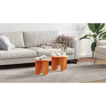 Coffee Table 2 pcs Wax Brown Solid Pine wood