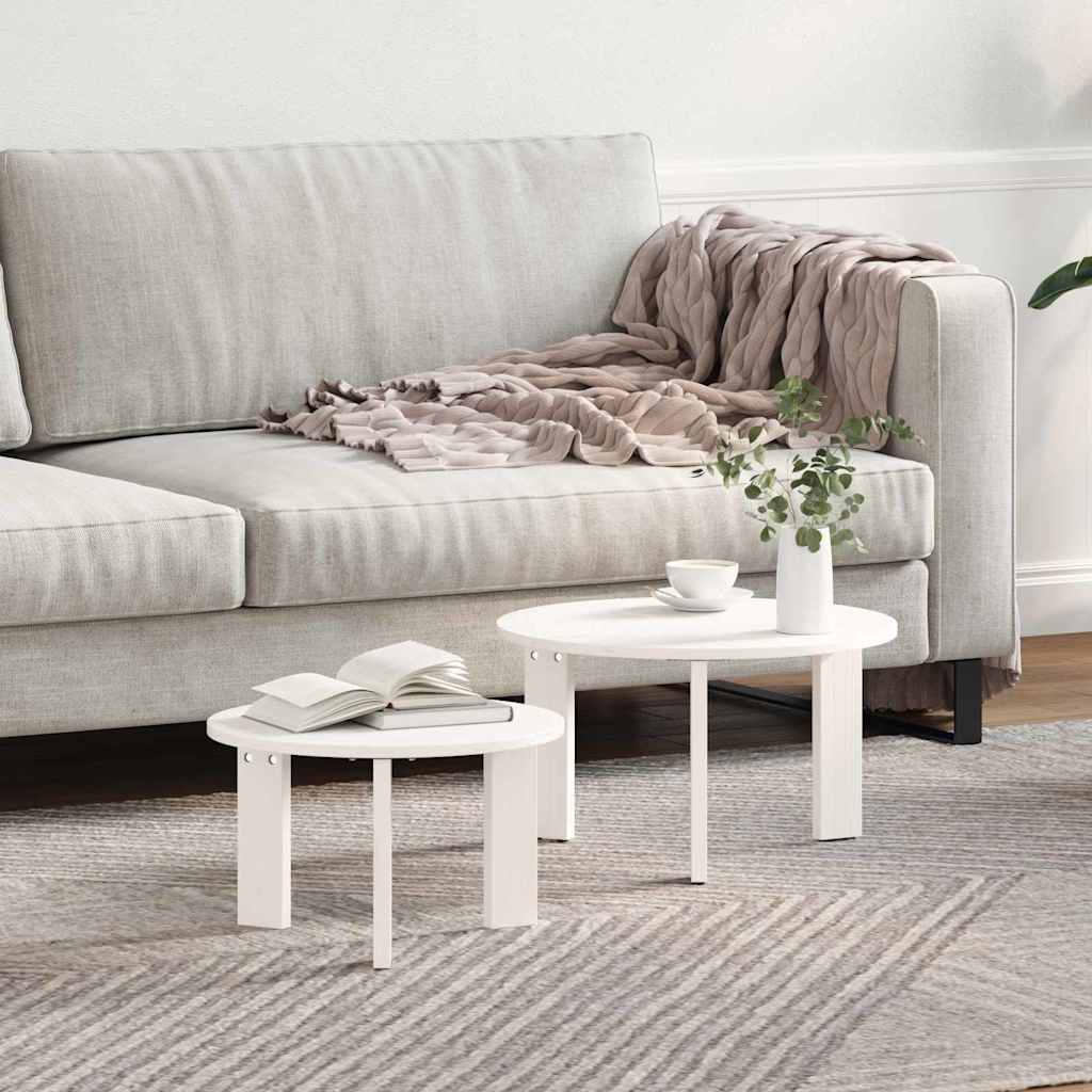 Coffee Table 2 pcs White Solid Pine wood