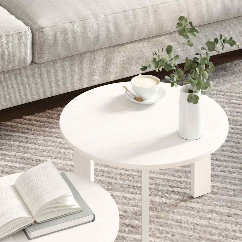 Coffee Table 2 pcs White Solid Pine wood