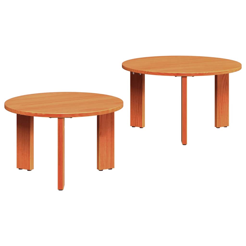 Coffee Table 2 pcs Wax Brown Solid Pine wood
