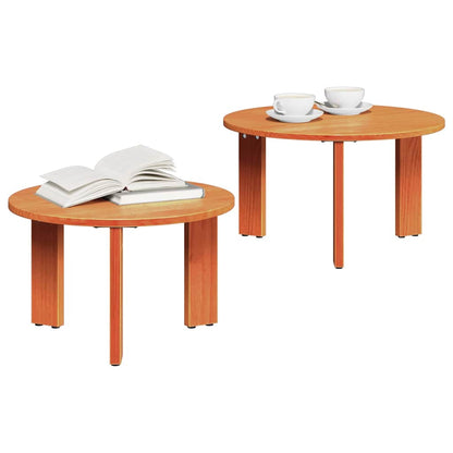 Coffee Table 2 pcs Wax Brown Solid Pine wood