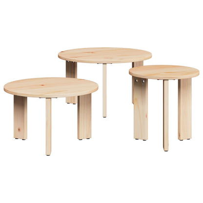 Coffee Table 3 pcs Natural Solid pine wood